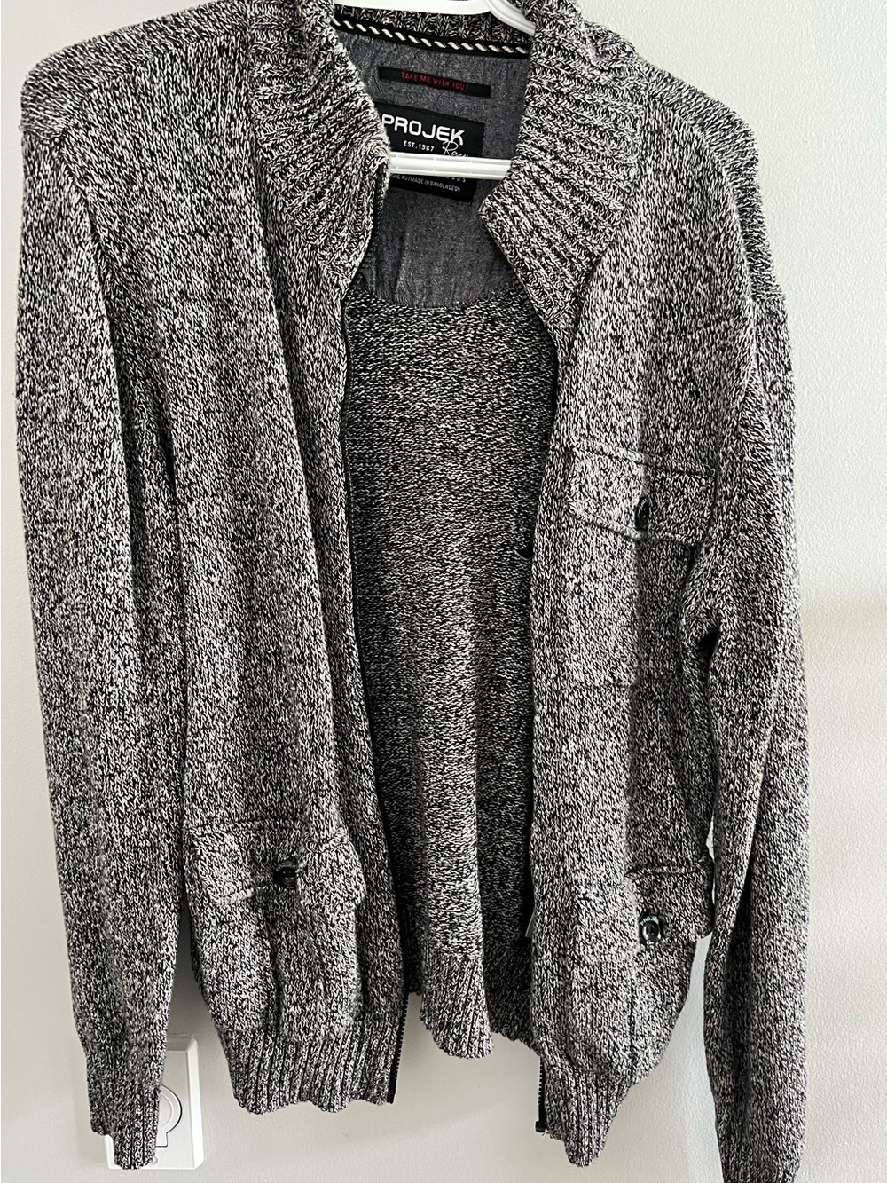 PROJEK Raw Textured Zip Cardigan in Black & White